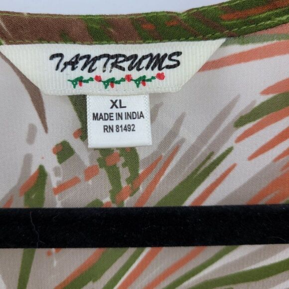 Vintage 80's Tantrums Kimono Coverup XL Green Sheer Botanical Camo Ruffle Cuff - Picture 12 of 13